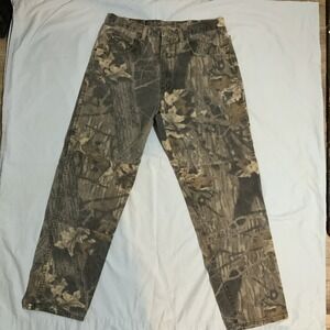 Vintage Wrangler Camo Jeans Men 34x32 Mossy Oak Forest Hunting Double Knee